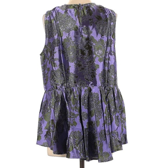 Noble 31 Merrick Silk Purple Floral Brocade Gathered Back Tunic Top S - Picture 6 of 9